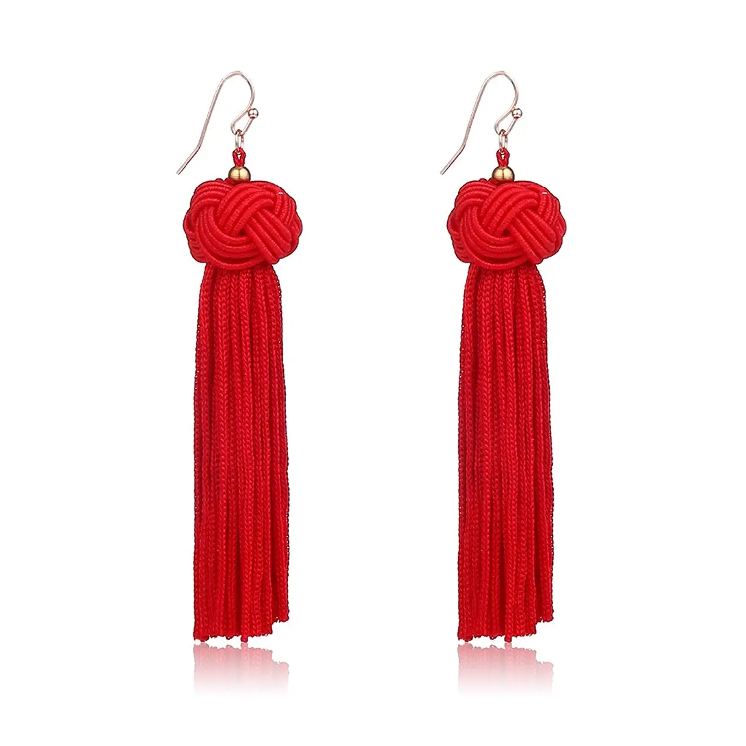 Womens Drop Dangle Earrings Iuhan Vintage Bohemian Boho Style Crescent Beads Tassel Dangle Earrings Red