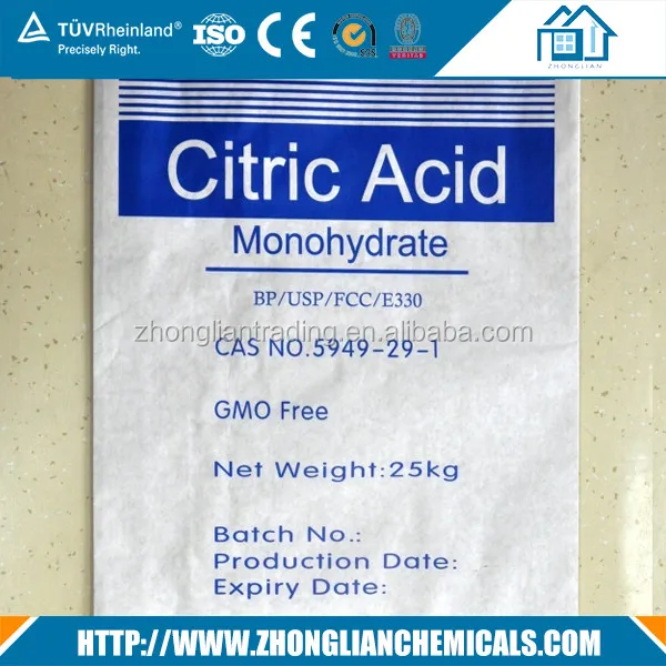 Food additives uses food grade bp98 citric acid monohydrate