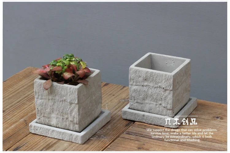 Elegant Square Stone Grain Concrete Flower Pot Cement Pot - Buy Indoor