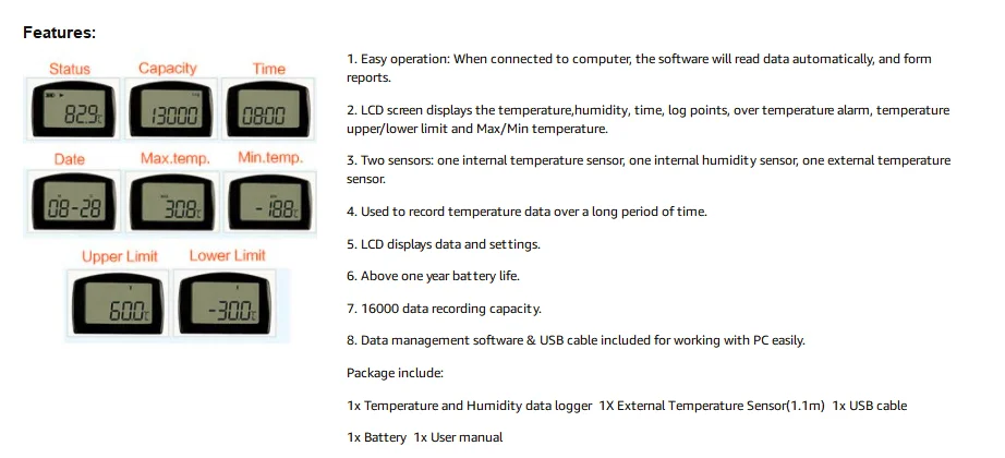 Elitech RC-4HC USB Temperature and Humidity Data Logger 16000  32000 Points Record Capacity