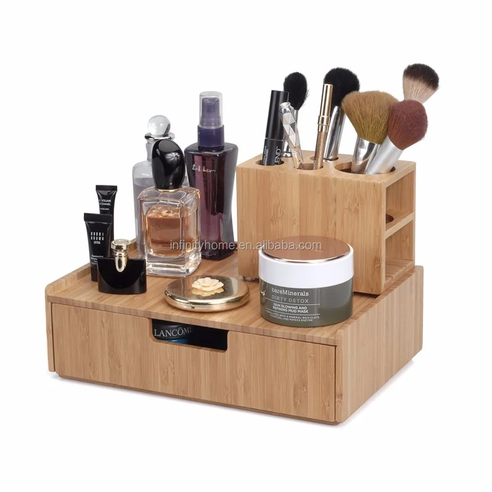 Wooden Bamboo 2tier Makeup Organizer With Drawers Buy Bamboo Makeup Organizer Product on