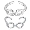 Fashion Silver Couple Rings Square Glasses and Round Frame Glasses