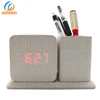 High Quality Luxury Table Antique LED Digital Wooden Pen Holder Clock