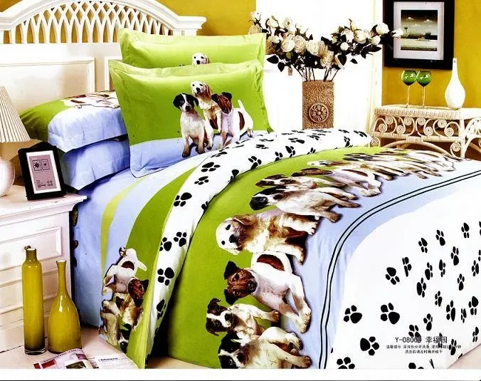 Dog Pet Design Queen Bed Quilt Comforter Duvet Cover Sets 4pc