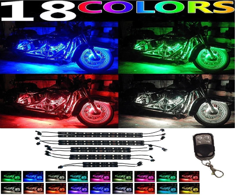 10pcs rgb motorcycle led strip light kit neon underglow strip with wireless remote controller
