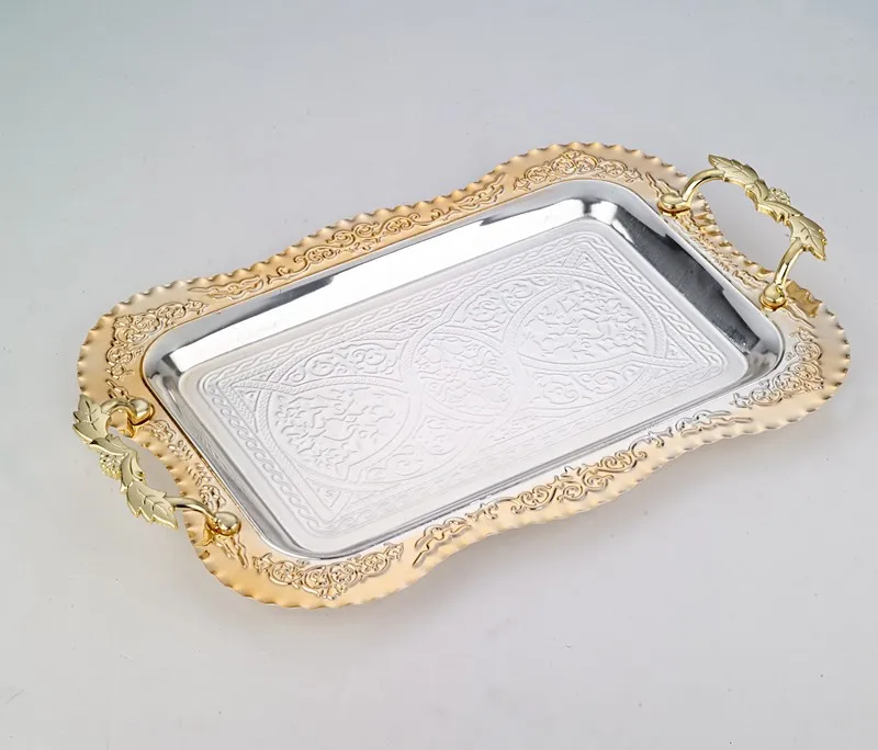 New Luxury Design Arabic Style Tea Tray Stainless Steel Dish Tray Tea