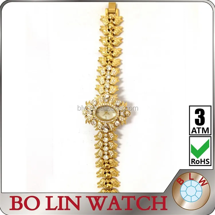 Top quality luxury design from international brand real 18K gold watch for ladies