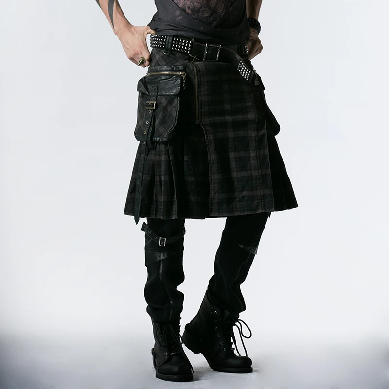 Punk Rave Q 225デザイナーパンクビッグサイド3dポケットチェック柄半分の長さ男性スカートscottish Kilts Buy 男性スカート ファッションkilts スコットランドkilts Product On Alibaba Com
