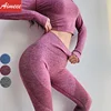 Compression Tights Breathable Seamless Bra Set Women Fitness Long Sleeves Crop Yoga Sets