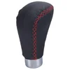 Universal Black Leather Car Gear Shift Knob with Red Stitching