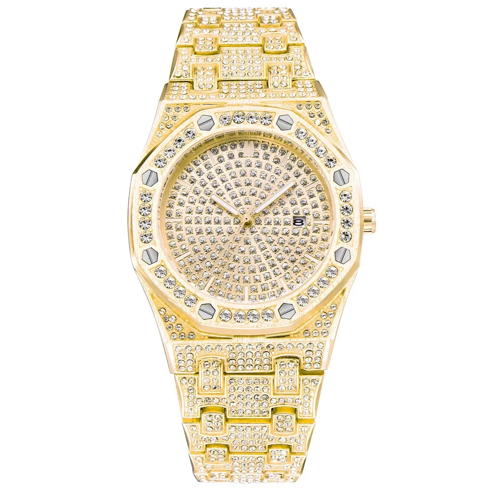 Mens Watches Fashion Iced Out Stainless Steel Quartz Full Diamond Watch