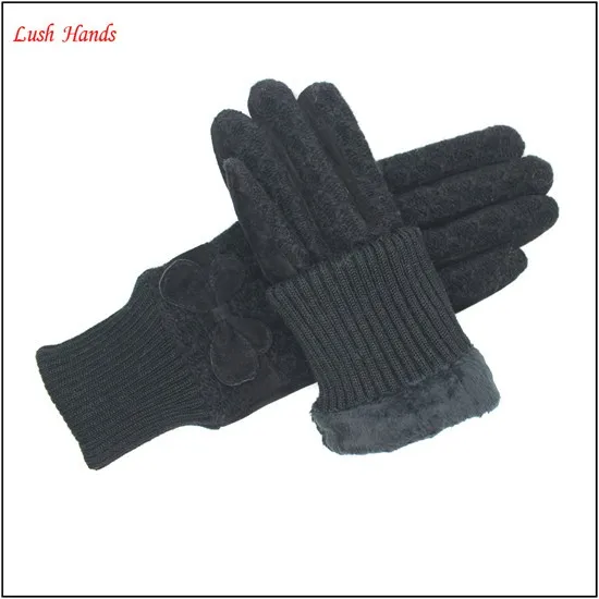 ladies's customized color and style pigsuede cheap leather gloves