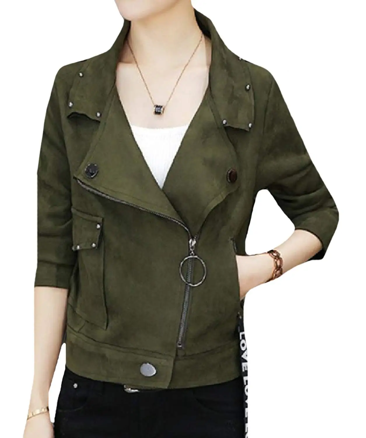 YUNY Women Original Fit Faux Suede Rock Style Moto Biker Jacket
