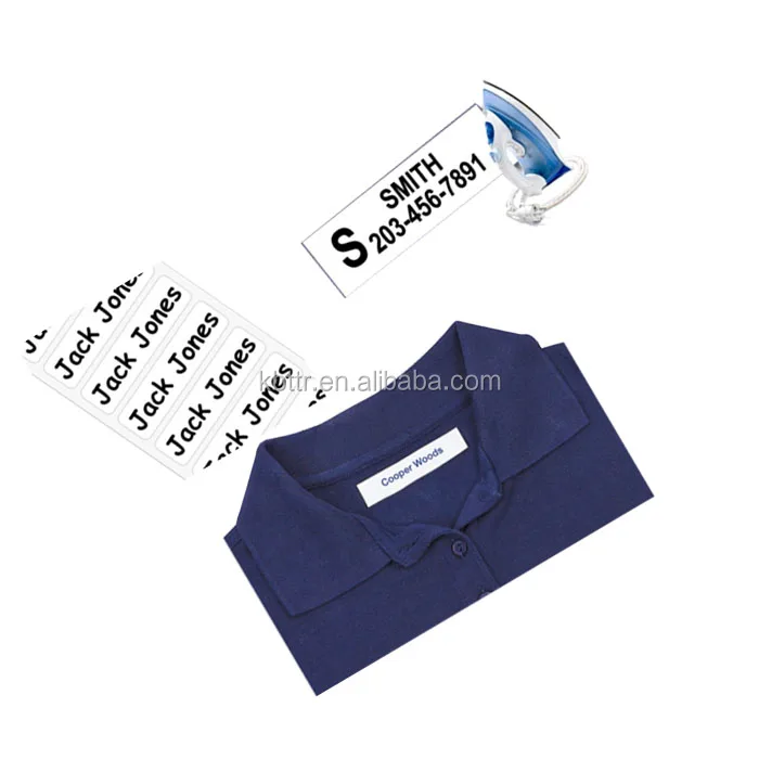 Waterproof stick on clothing label Printing blank white Iron on Name