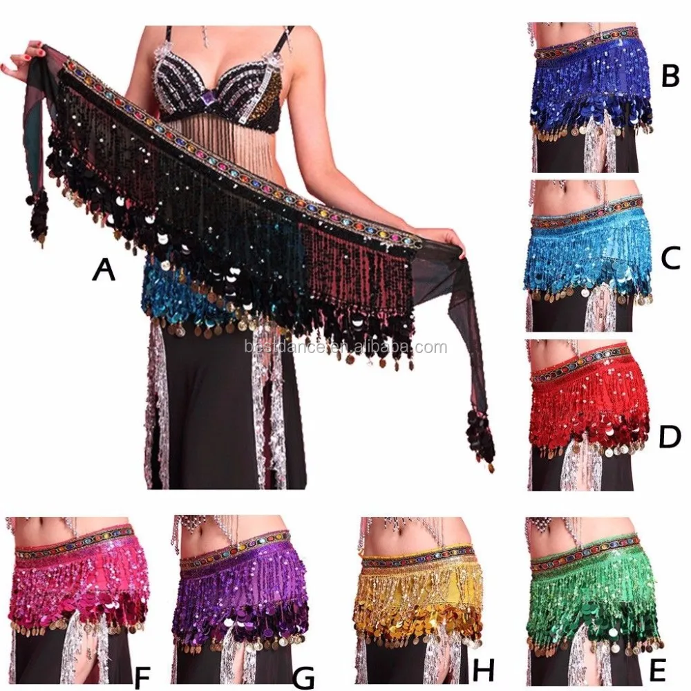 Bestdance New Black Sexy Arab Sequin Belly Dance Tribal Hip Skirts