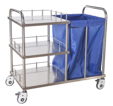 Stainless steel hospital linen trolley for sale mobile nursing trolley cart
