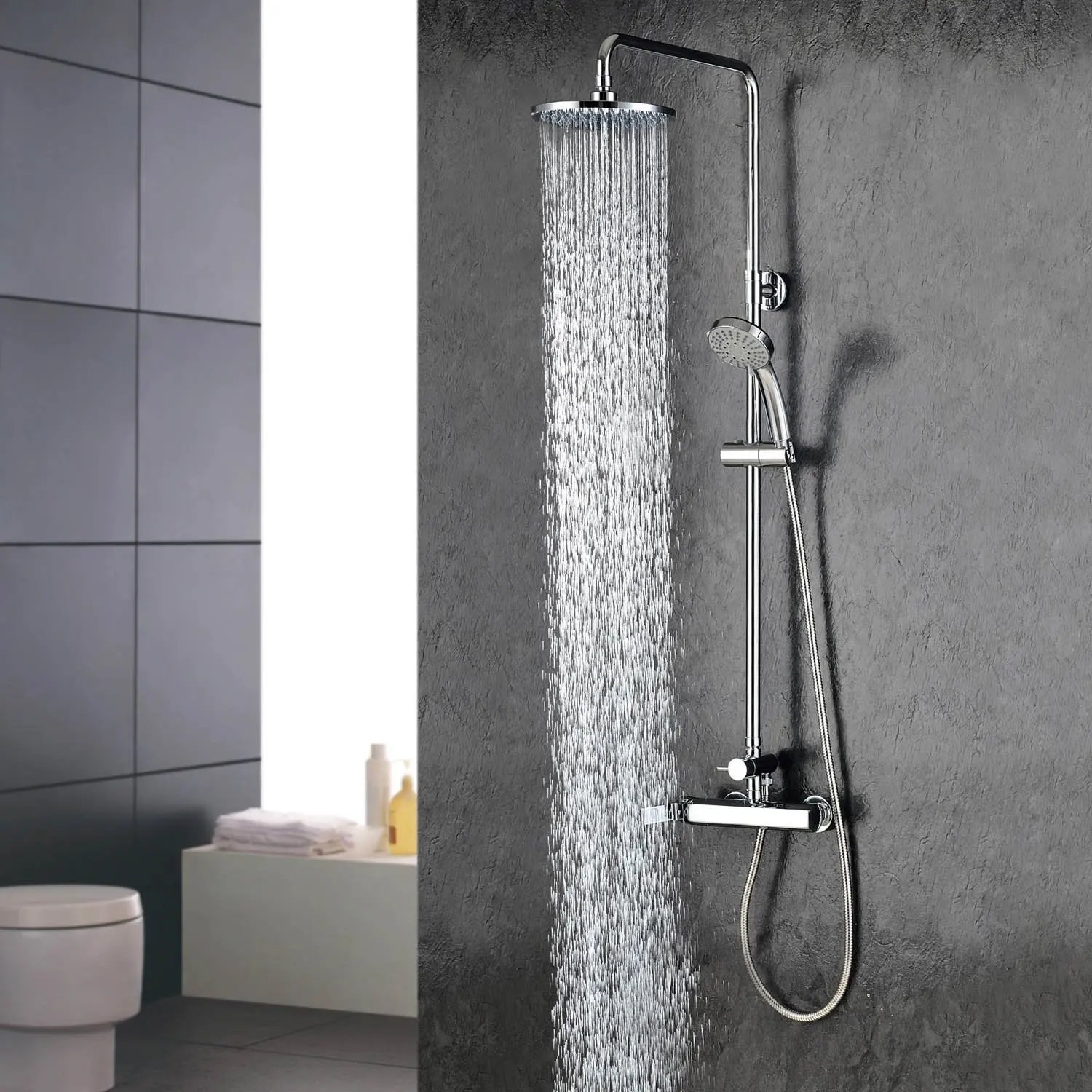 large RBROHANT CS85006CM Shower Fixtures Polished Chrome All Metal Split Big Flow Rain Shower Faucet Systems