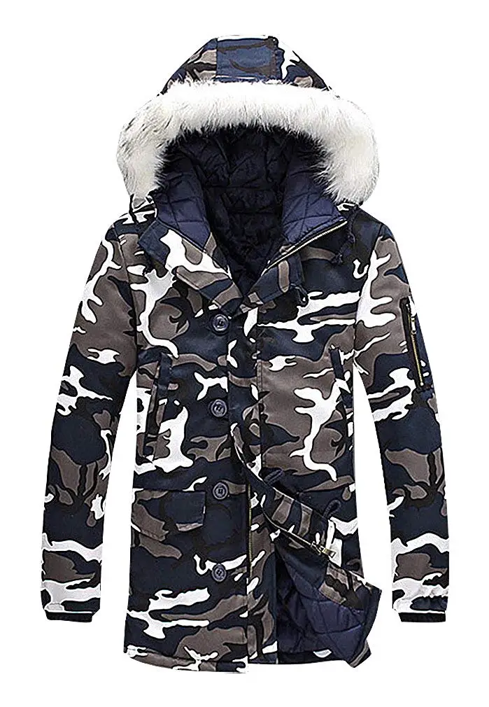 army print coat with fur hood