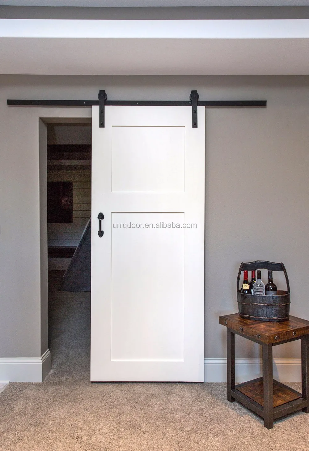 White Color Double Sliding Barn Doors With Sliding Door Track System