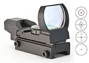 Global Sportsman Tactical Combat Military Four 4 Separate Reticle 7 Brightness Settings Red Dot Tubeless Open Reflex Design Sight with Weaver-Picatinny Rail Base Mount