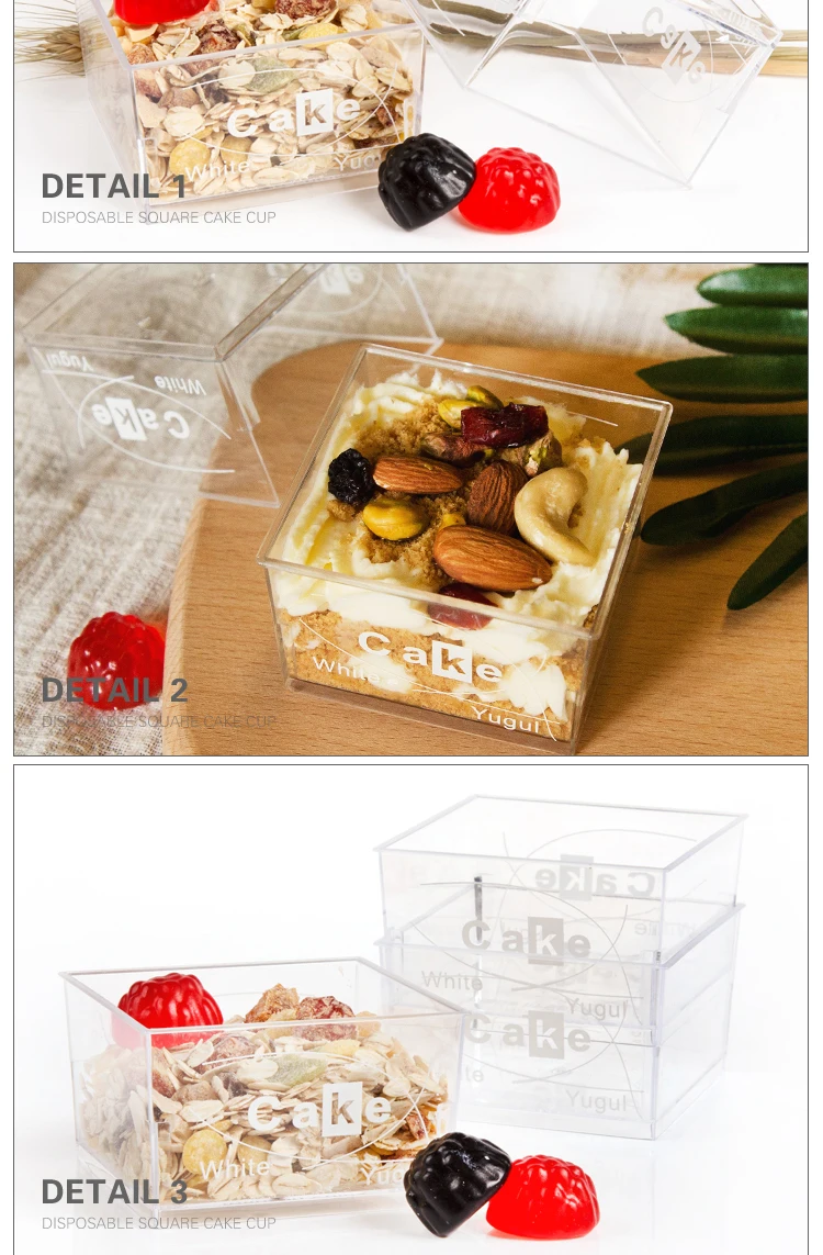 Popular disposable ps 140ml square acrylic dessert cups clear plastic