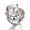 Germany Button Pearl 925 Silver Ring Jewelry with Diopside Stone
