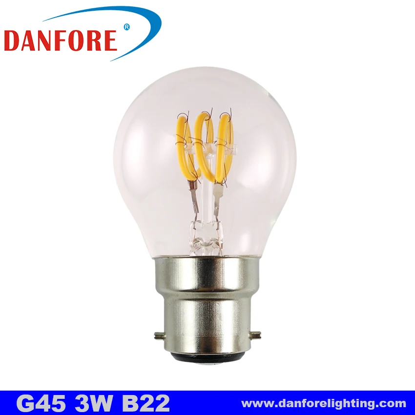 3W G45 golf ball Spiral LED Filament bulb with B22 base