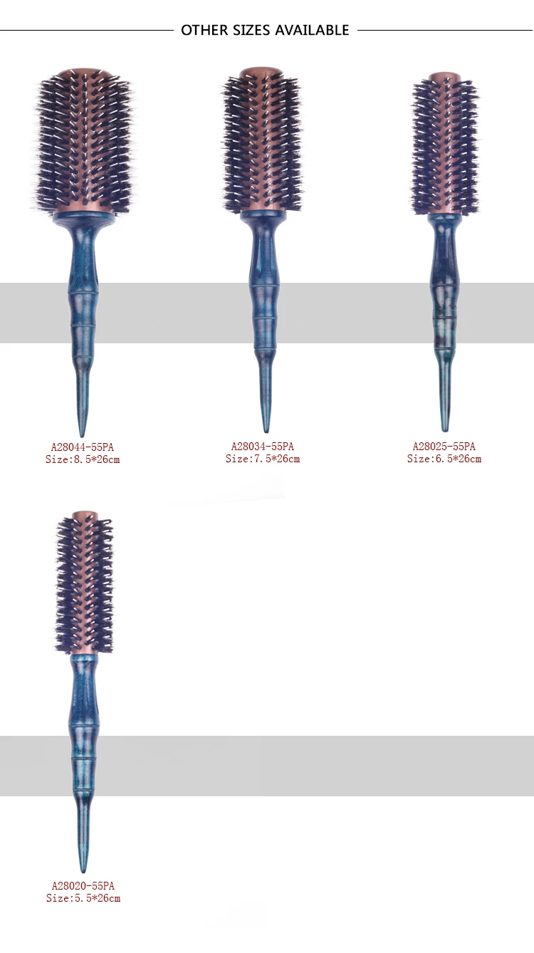EUREKA A28025-55PA-BL Professional Aluminum Tube With Boar Bristle And Nylon Pins Hair Brush Salon Round Hair Brush