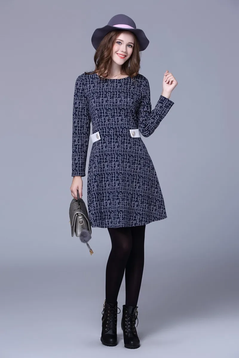 Sn2370 2016 Winter Casual Dress Long Sleeve Wool Knitted Dress In Plus