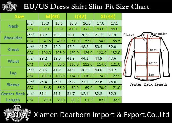 Arrow Dress Shirt Size Chart