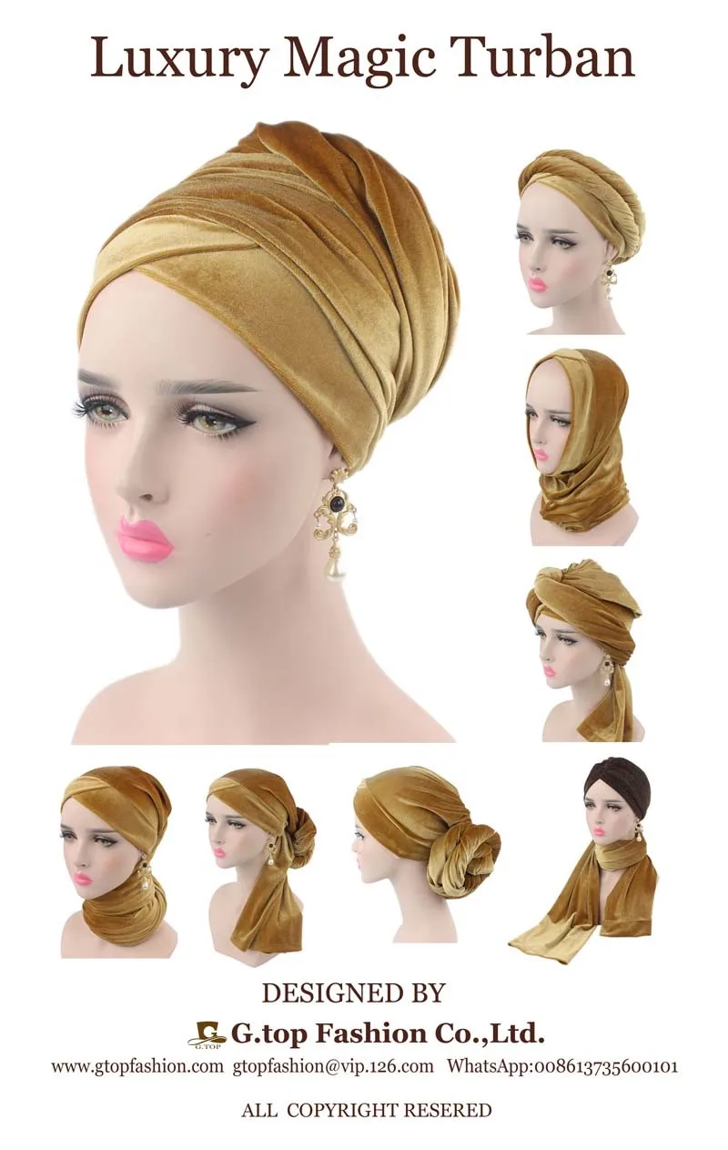 Factory Custom Velvet Head Wrap Hijab Nigerian Turban Extra Long Tube