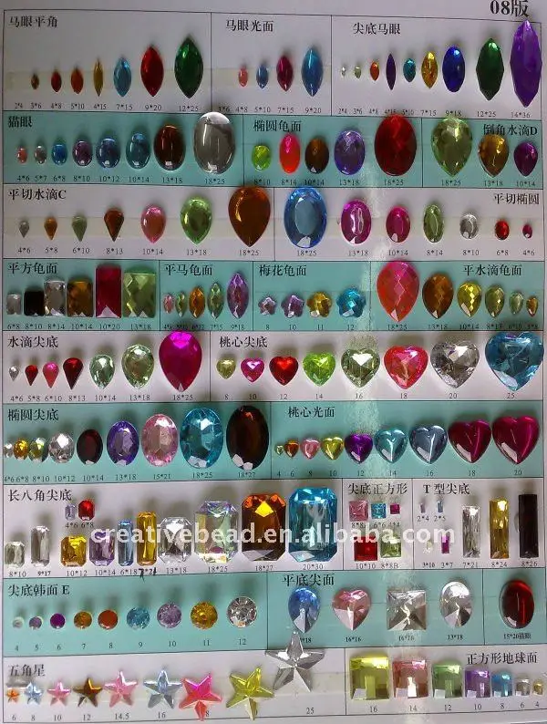 100 Clear Color Flatback Acrylique à Coudre Strass Perles Assorties Forme