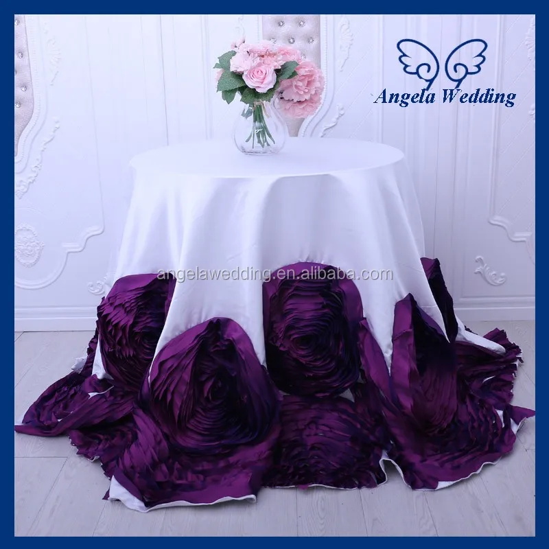 Cl052k 新17 花式优雅圆花花式婚礼108英寸白色和紫色花和象牙桌布与大玫瑰 Buy 紫色花桌布 白色桌布与紫色花 优雅面料婚礼桌布