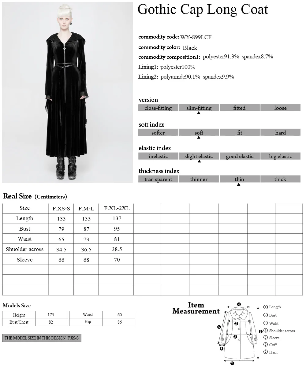 WY-899 new design PUNK RAVE Gothic Cap Long elegant Coat with little belt  for women and ladies