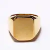 Factory Wholesale Square Surface 316L Stainless Steel Gold Plated Custom Plain Engraved Logo Signet Ring