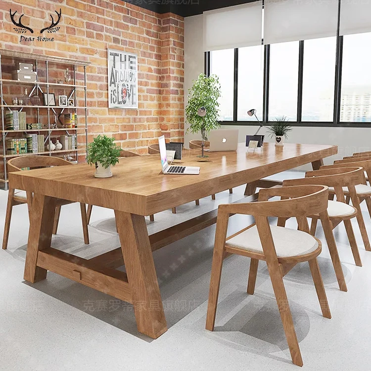 Restaurant Vintage Rectangular Solid Wood Dinning Table For 8 Dinner