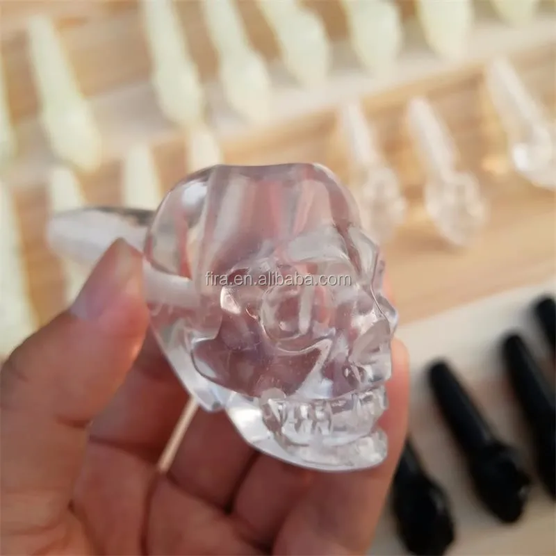 Wholesale Natural Quartz Crystal Smoking Pipes Skull Glass Long Pipe