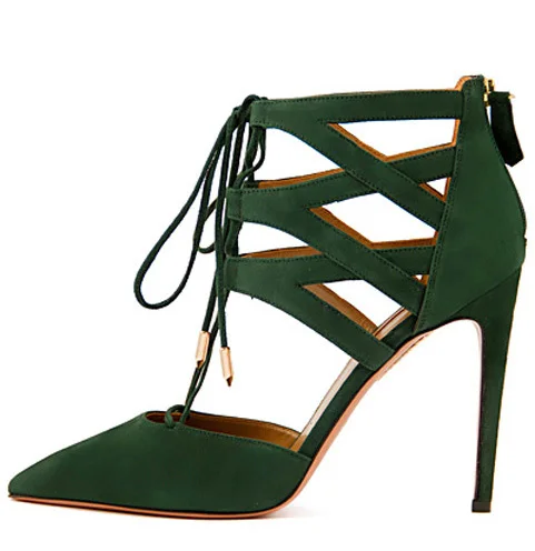 ladies green high heel shoes