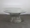 Hot sale luxury style home furniture Gold Wire glass round coffee table