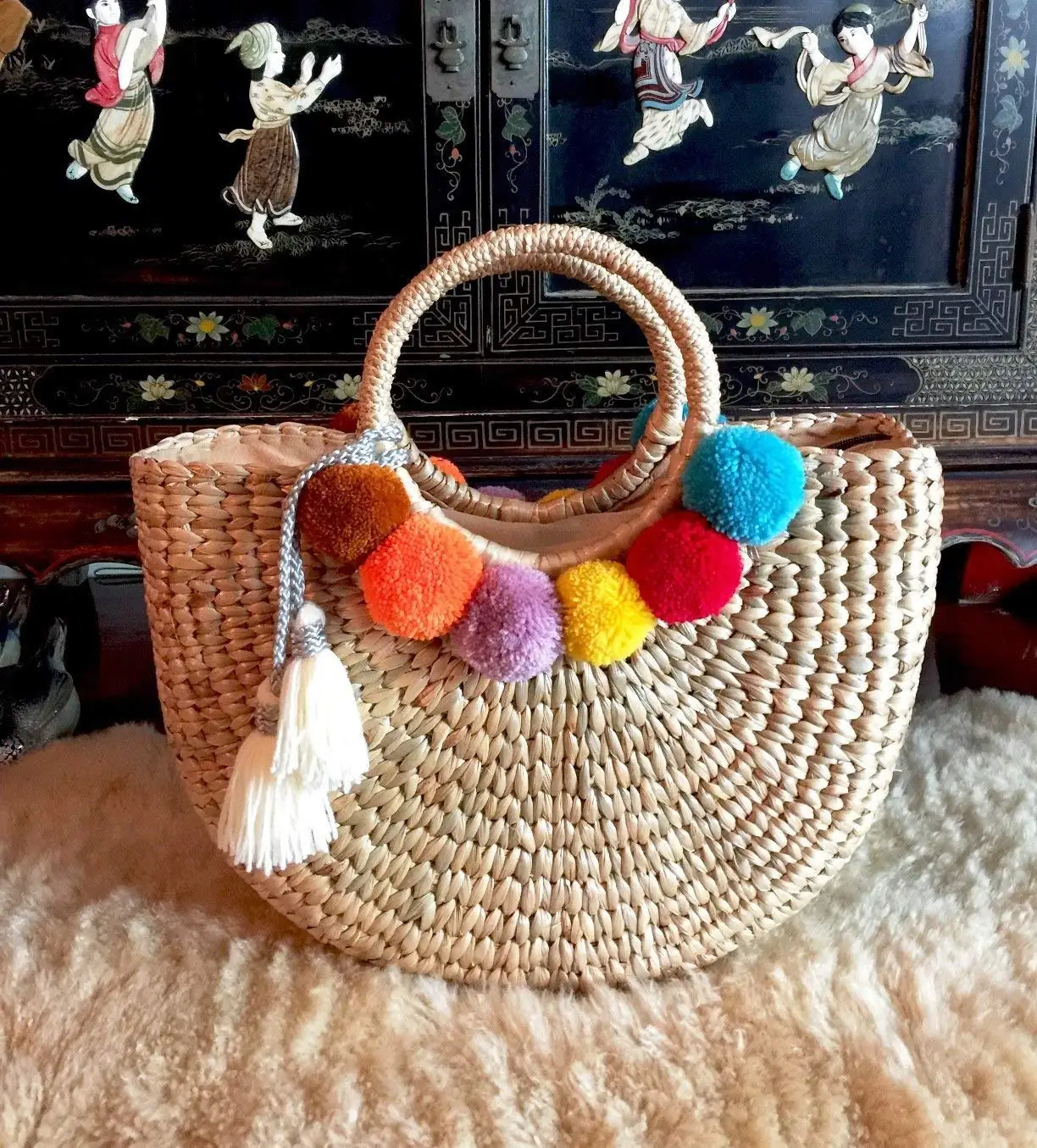 Straw Beach Bag Find Deals On Line At Get Quotations Pom Straw Bag Bags For Women Basket