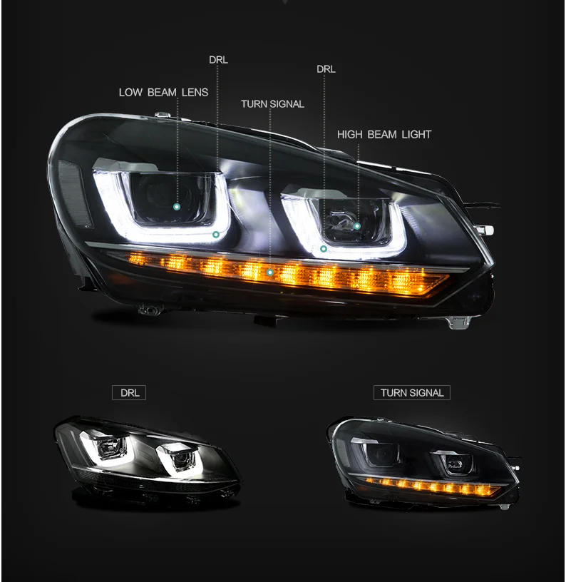 China Vland factory fit for Golf 6 Headlamp 2010 2011 2012 2013 2014 2015 for Golf 6 HEADLIGHT With demon eyes  wholesale price