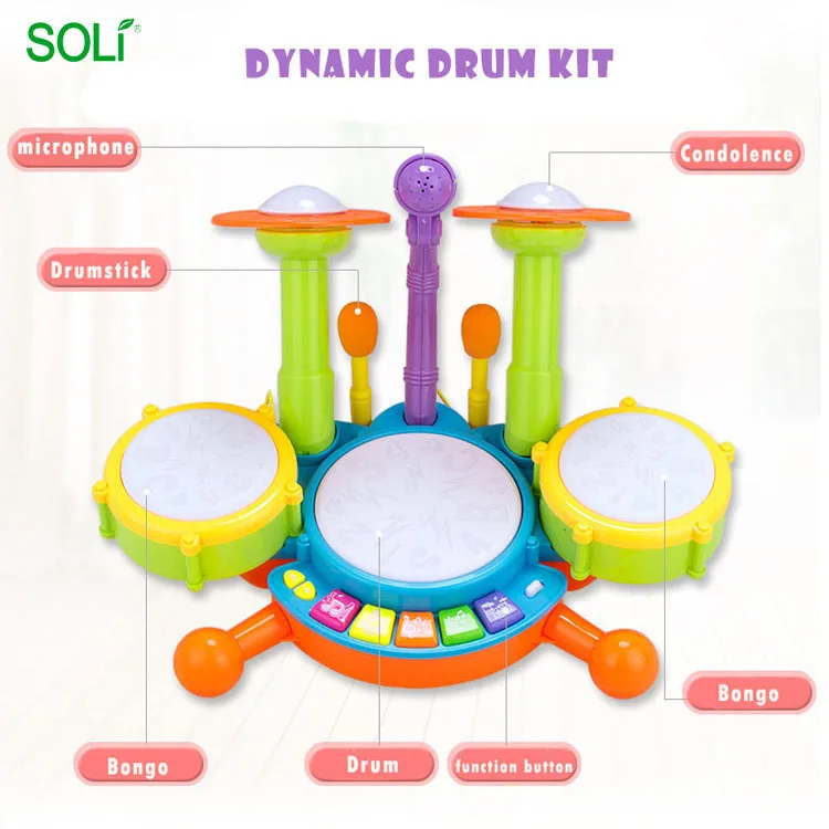 Hot Sale Light Cheap Musical Instruments Hand Kids Plastic Drum Set Toy