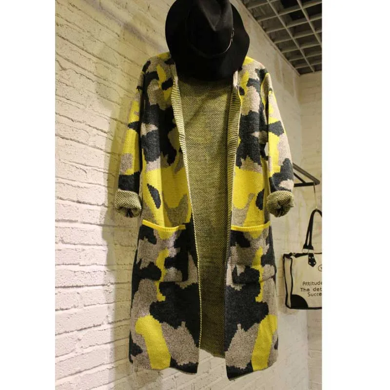 Long Sleeve Sweater Women Autumn font b Winter b font Fashion Coat New Camouflage Long Knitted