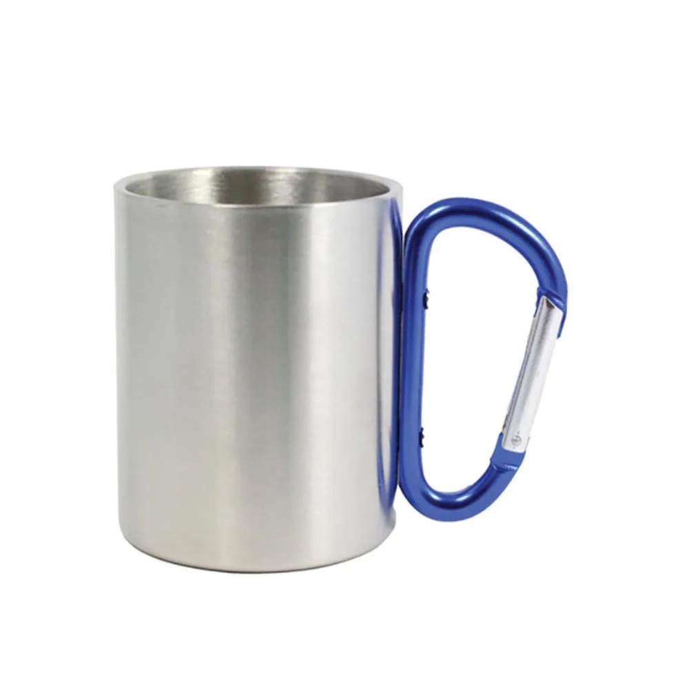 Stainless Steel 220ml Carabiner Mug Portable Travel Mug Water Tea Coffee Cup Carabiner Handle