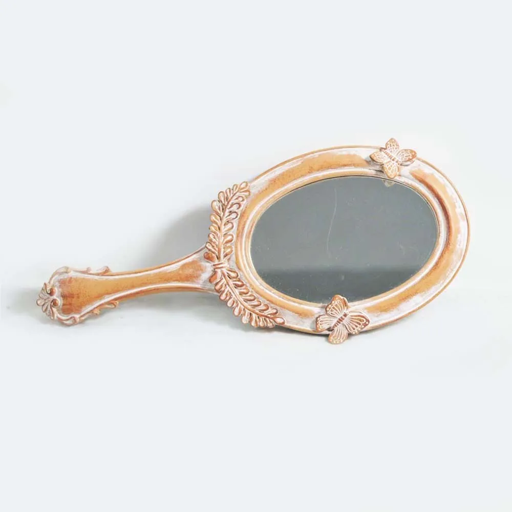 Ornate Antique Handheld Mirror,Angel Wing Shape Ladies Hand Held