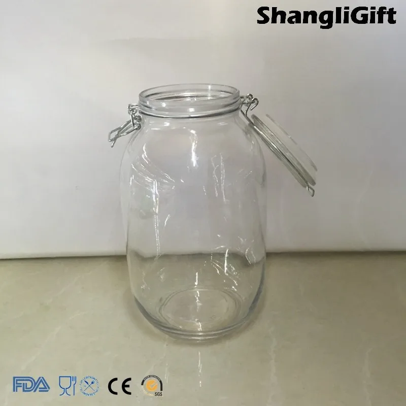 3000ml 3 Liter Locking Lids Glass Jar Big Food Jar With Metal Clam Lids