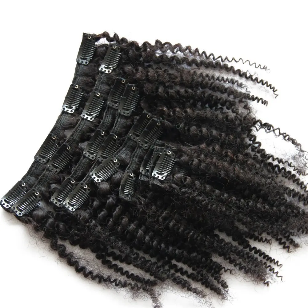Remeehi 7pcs 100g Afro Kinky Curly Full Head Clip In Remy Human Hair Extensions for African American Black Women (22")