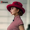 Tlove 2017High quality Womens Fashion Wool Felt Hats with Black Mesh and Flower, Bucket Hats Article No.2631