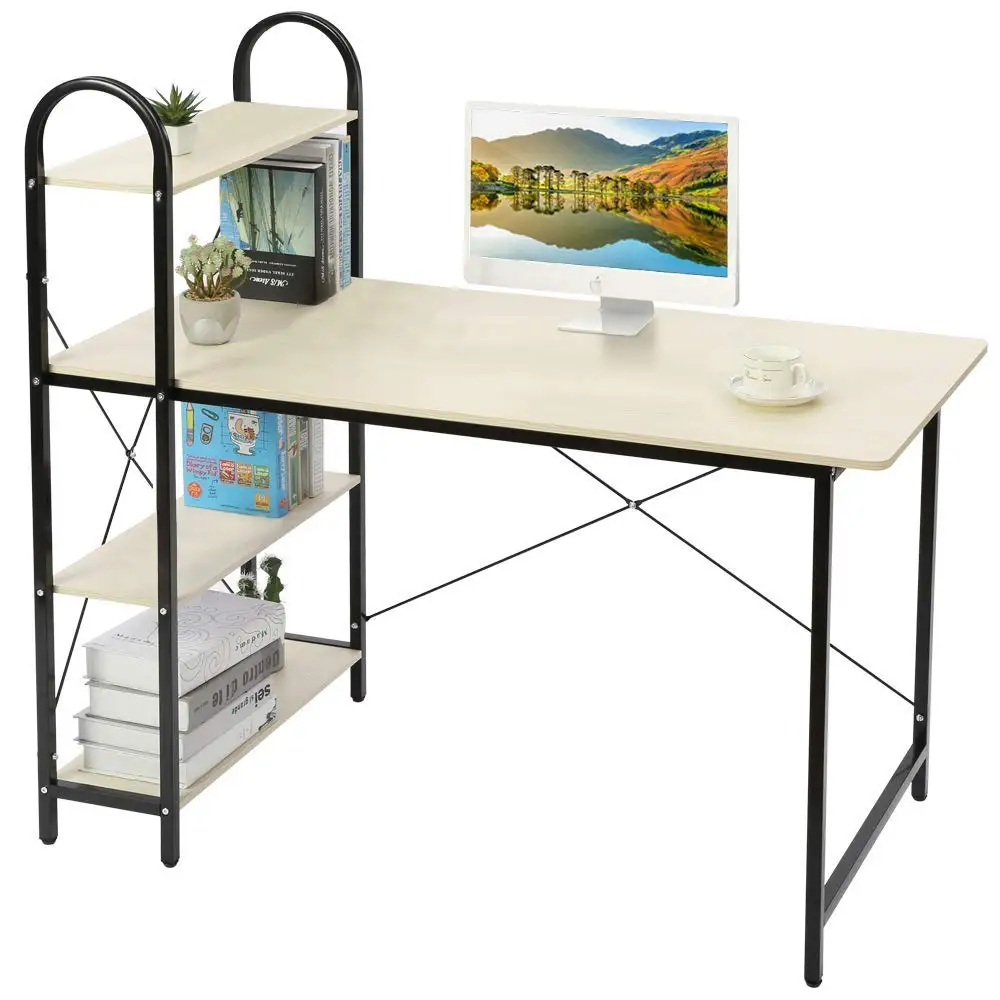 Wooden Pc Desktop Desk Computer Table With Bookshelf Buy Pc
