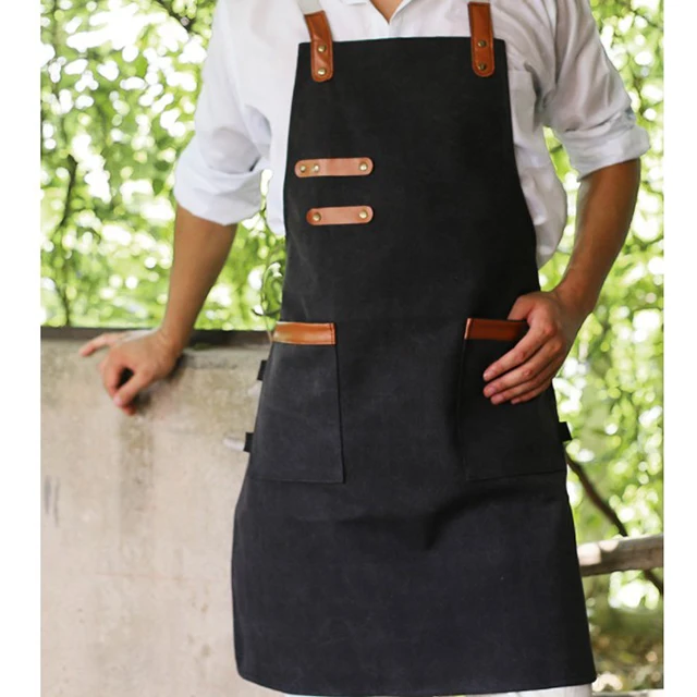 
Canvas Work bbq Apron Customized Logo Tool Apron Garden Aprons with Tool Pockets 
